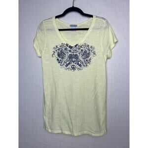 Lucky Brand Women's Short Sleeve V-Neck Graphic T-Shirt Yellow Size Large